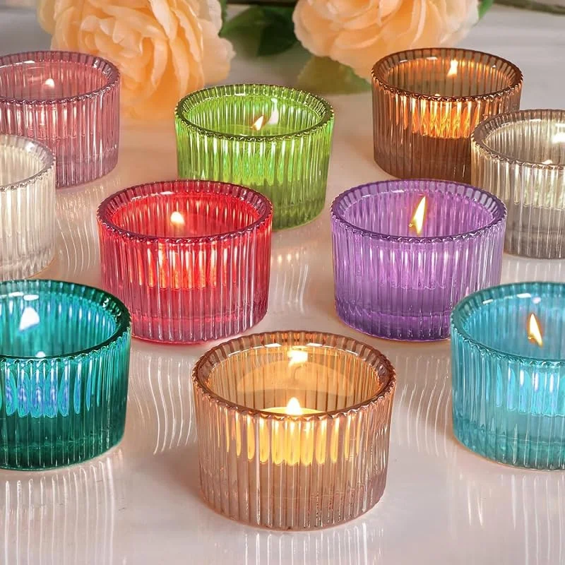 XHYASD 10 portavelas de té, vasos de colores, portavelas de cristal, 5, 5 cm x 3, 5 cm, cristal transparente, pequeños vasos para velas de té, para fiestas de cumpleaños, decoración del hogar y bodas — Cena a la luz de velas