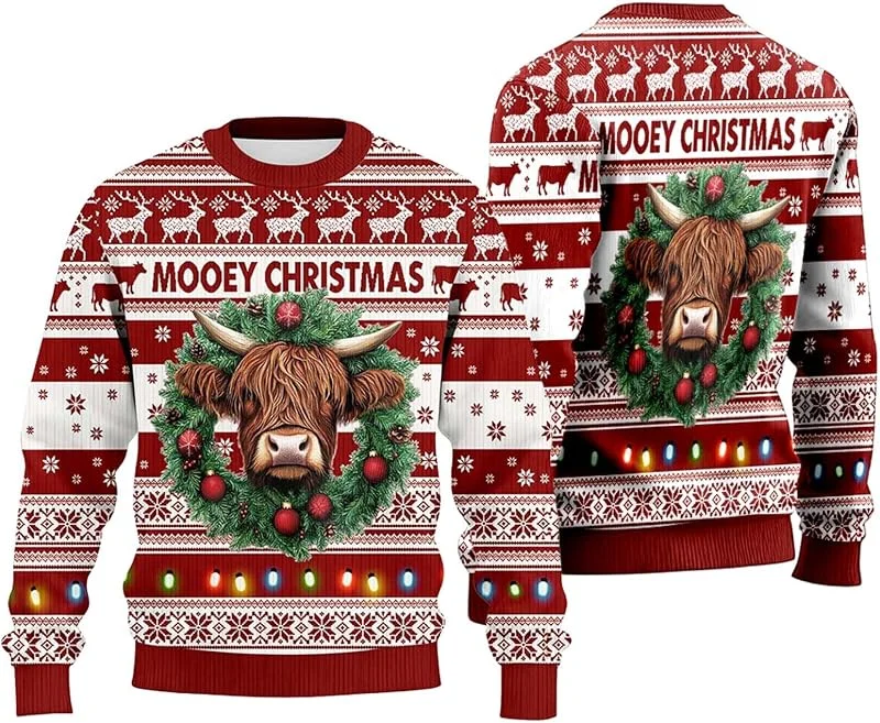 Generisch Jersey de Navidad para mujer Ugly Christmas Sweater Sudadera de punto de invierno con cuello redondo acanalado para acogedor, suave e informal de manga larga, cálida, moda de vacaciones — Ropa Navidad
