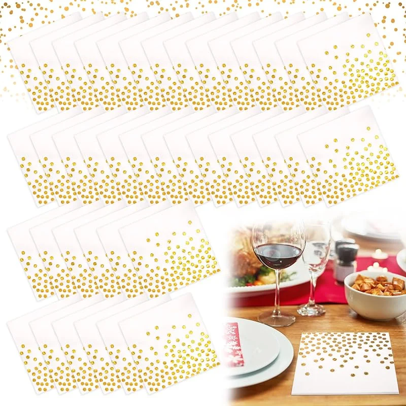 Heveer Servilletas de Lunares Dorados 33 x 33 cm 40 Piezas Desechables Servilletas de Papel Servilletas de Cóctel Servilletas Blancas para Fiestas Cumpleaños Bodas — Adviento y mesa