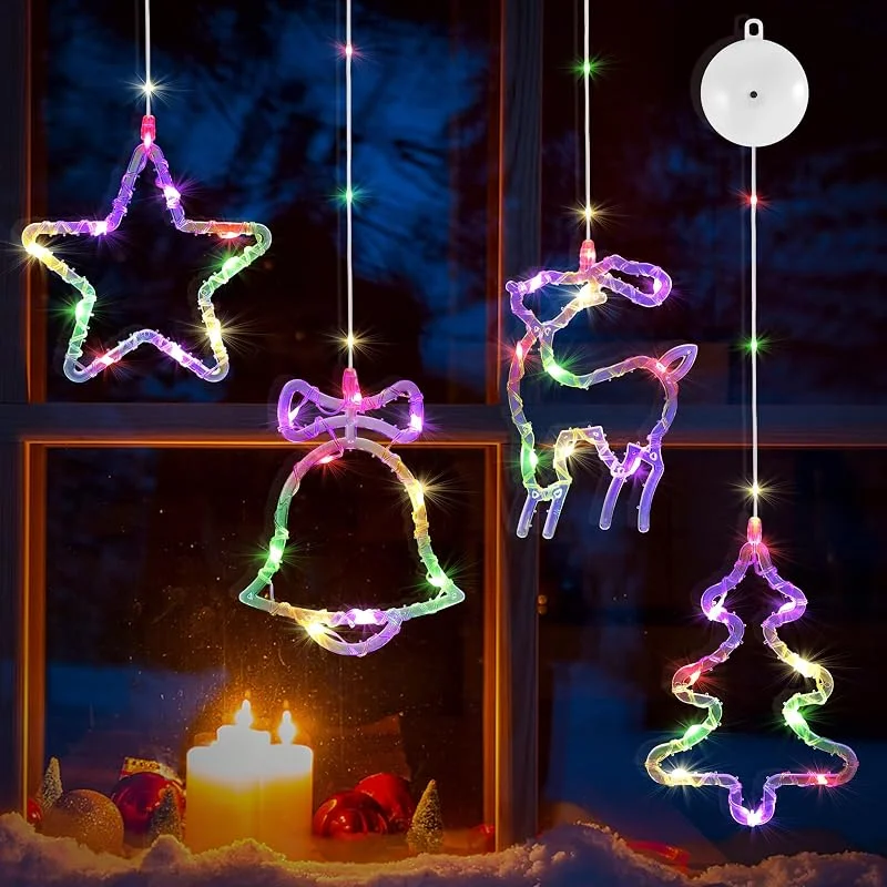 DazSpirit 4 Luces Ventana Navidad, 13 LEDs Luces de Navidad (Colorida) — Luces Navidad