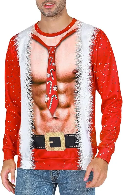 Visita la tienda de COSAVOROCK Suéter Navideño para Hombre Estampado 3D Novedoso Estilo Extravagante — Ropa Navidad