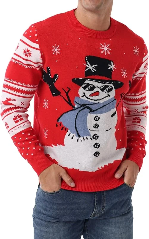 Visita la tienda de PrinStory PrinStory Jersey de Navidad para hombre, cuello redondo, manga larga, estampado navideño, suéter de punto — Ropa Navidad