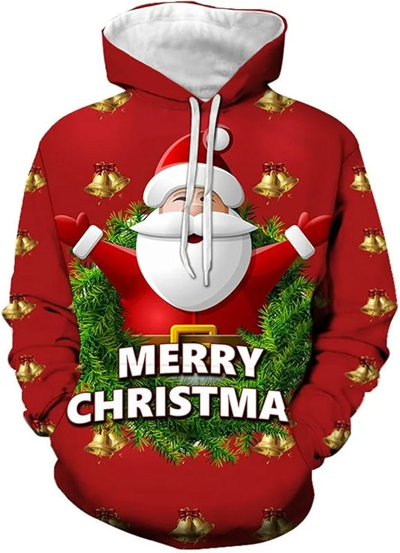 PINTUTU Sudadera Navidad Hombre Jersey Navideño Reno Feo Navidad 3D Mujer Ugly Christmas Hoodie Hombre Sudadera Navideño Hoodies Sudaderas Navideñas Sweatshirt Divertido Gracioso Cómodo — Ropa Navidad