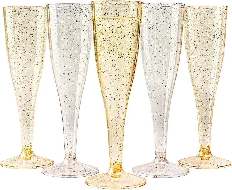 Visita la tienda de MATANA MATANA 48 Flautas de Champán de Plástico con Brillos Dorados y Plateados, 133ml - Elegantes, Resistentes y Reutilizables - Copas de Champán para Bodas, Cumpleaños, Navidad y Fiestas — Vino y mesa festiva