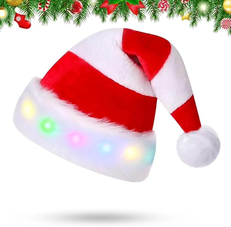 JOKILY Gorro de Navidad, gorro de Papá Noel de peluche con doble terciopelo, gorro de Papá Noel, accesorio de Navidad para fiestas de Navidad, regalo para mujeres, hombres — Ropa Navidad
