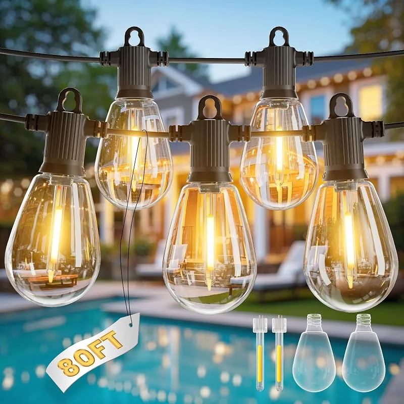 Visita la tienda de ZOTOYI ZOTOYI 80FT, 24M Guirnalda Luces Exterior IP65 - Guirnalda Bombillas Exterior 23 Globe LED Bombillas S14 + 2 Repuestos para Restaurantes con terrazas, Bodas en villas, Mercados navideños — Luces Navidad
