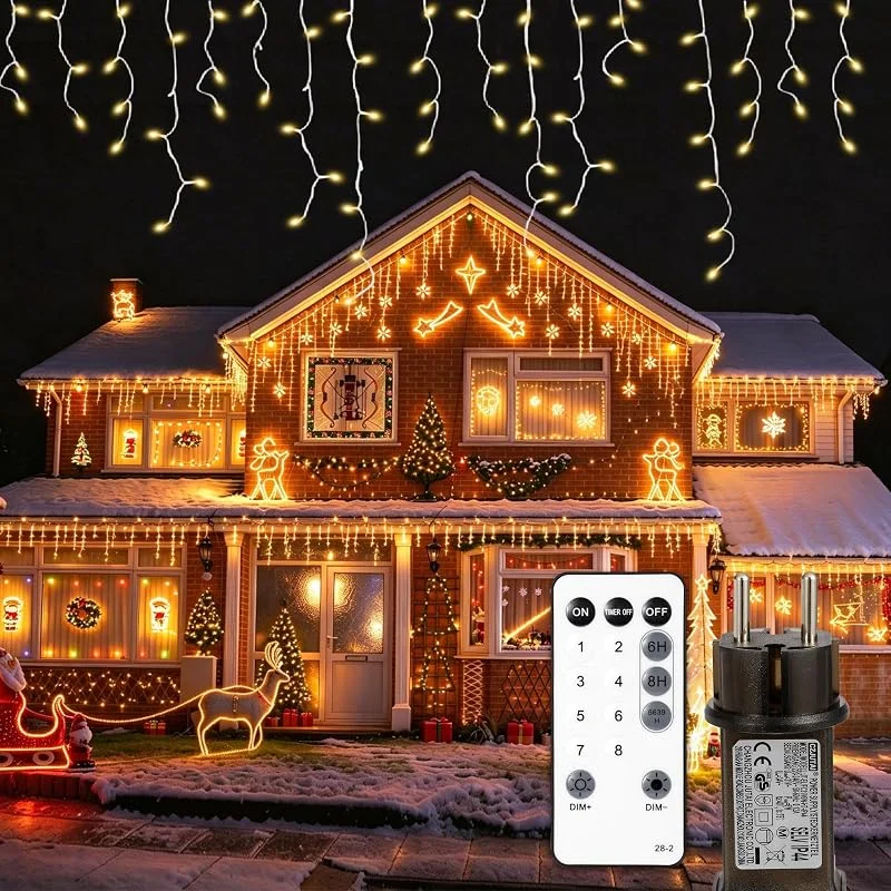 Sanweyter 30M Luces Navidad Exterior, 840LEDS Cortina Luces Navidad Exterior con Control Remoto 8 Modos Decoracion Navidad, Impermeable Luces con Temporizador, Función de Memoria