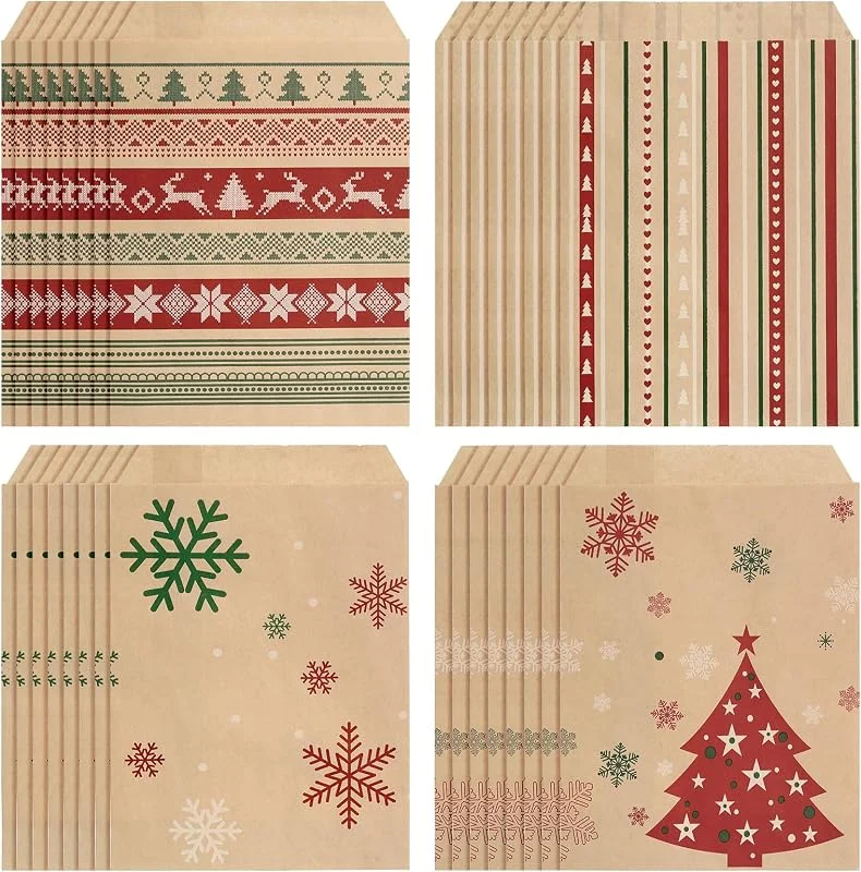 LEMESO 56 Bolsas Regalo Navidad de Papel Kraft para Dulces, 13x18cm — Envoltorio regalo
