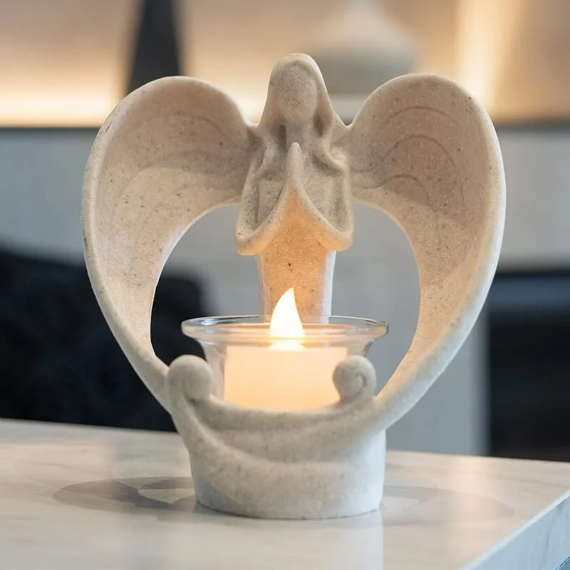GloBrite Portavelas de ángel de la guarda, Velas y soportes para velas de té, Vela LED parpadeante, adorno de ángel, centro de mesa de Navidad, Velas de té decoraciones de Navidad — Adviento y mesa
