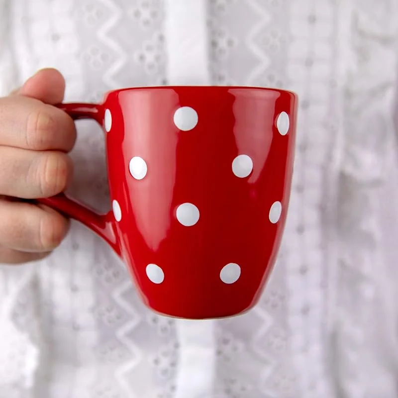 Visita la tienda de City to Cottage City to Cottage® Cerámica en Rojo y Blanco, Diseño de Lunares, Hecha y Pintada a Mano, Cerámica Esmaltada 10 oz, 300 ml, Taza Grande Tazón con Asa para Chocolate Caliente Café Té, Regalo — Adviento y mesa