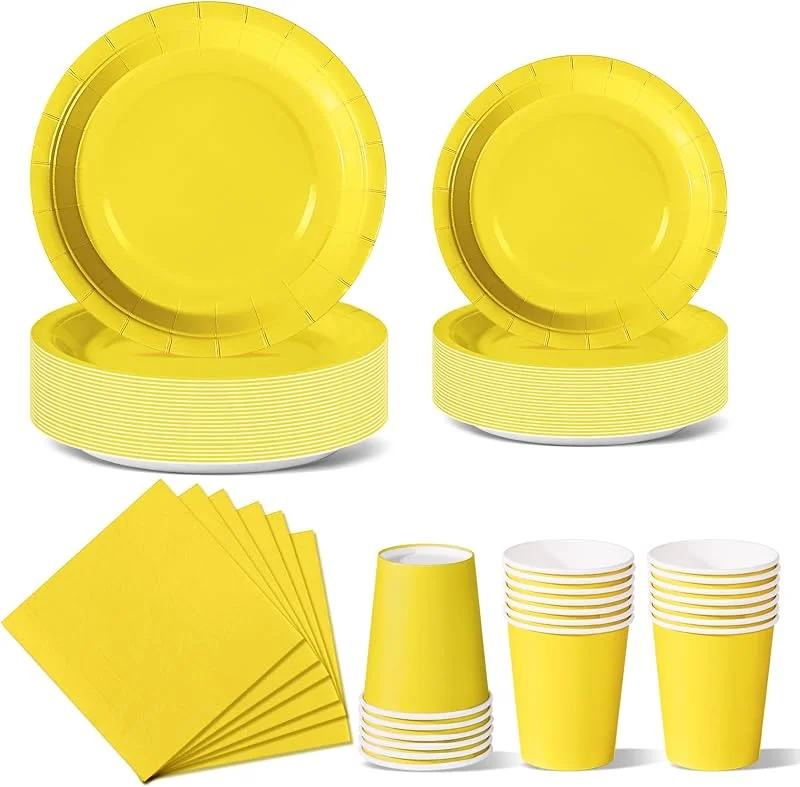 Nkaiso 96 Piezas Amarillo Vajilla Fiesta Cumpleaños, Platos y Vaso Cumpleaños Infantil, Set de Party Decoración Platos Desechable Servilletas para Navidad, Barbacoas, Fiestas -24 Invitado — Adviento y mesa