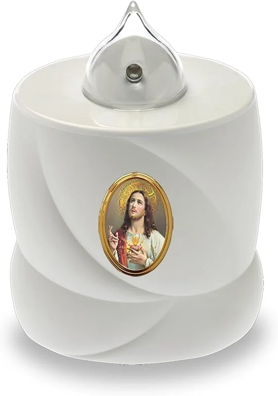 AROBA Vela funeraria LED – Efecto titilante como una vela real – Larga duración hasta 200 días – Vela conmemorativa reutilizable – Blanco Jesús — Cena a la luz de velas
