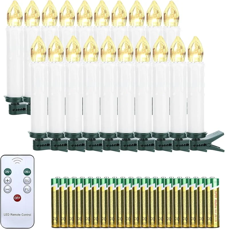 EXTSUD Velas Navidad LED, 20 piezas Velas con mando a distancia Luce Candles del árbol de Navidad Vela de llama Navideñas Vela de Halloween Funciona con pilas decoración de Navidad fiesta — Luces Navidad