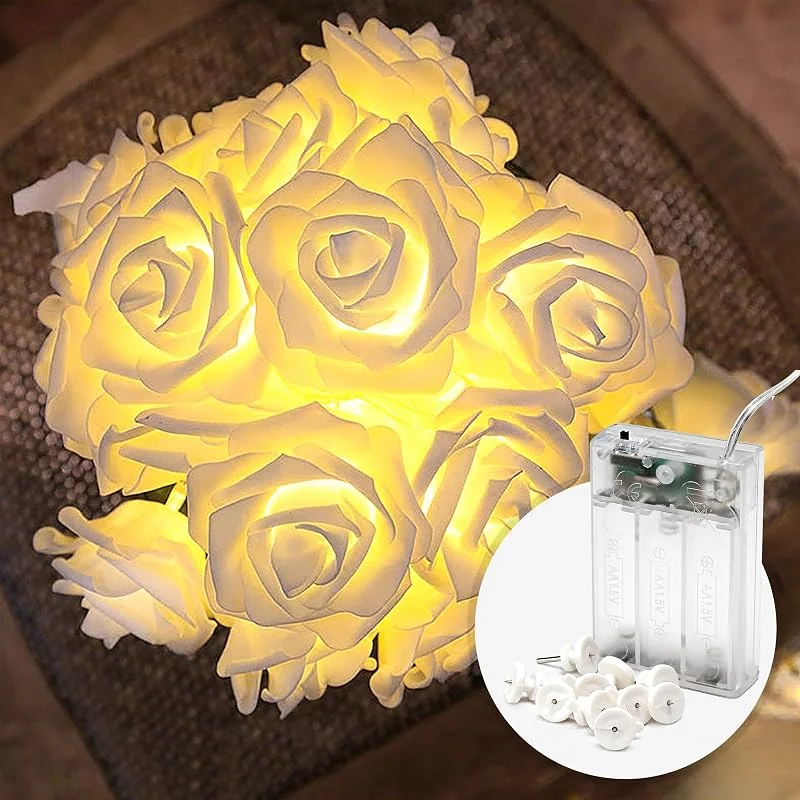 Cobus CozyHome Luces led pilas - 20 flores LED blanco cálido & 4m I rosa — Luces Navidad
