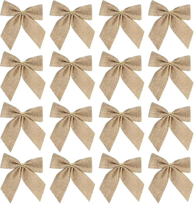 JIHUOO 24 lazos de arpillera de Navidad, lazos para árbol de Navidad, adornos de regalo, lazos para corona de Navidad, lazos decorativos de vacaciones, lazos pequeños para regalo, árbol de Navidad — Envoltorio regalo