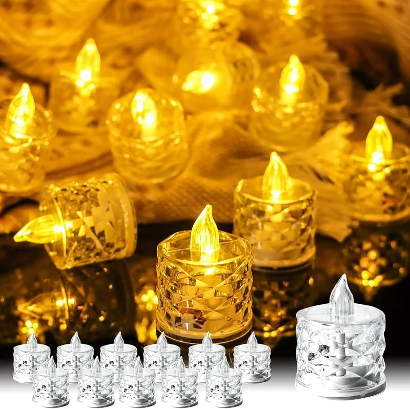 TINYOUTH 12 velas LED parpadeantes, decoración de boda, velas de té eléctricas, pilas incluidas, para bodas, aniversarios, compromisos, decoración, cuenco de diamante — Cena a la luz de velas