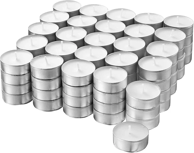 B'Pure Velas de te Blancas, Pack velas de 50 Unidades, Velas de Té Calientaplatos, Tealight, 3 Horas de Duración, Velas Decorativas Sin Perfume, (50) — Cena a la luz de velas