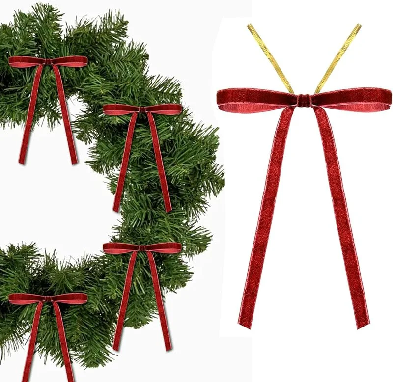 QUOHE 24 Piezas Lazos Terciopelo Arbol Navidad, Moños Navideñas Decoración Adornos Árbol Navidad, Rojo Pequeño Lazos Manualidades Navideños Decoraciones para Boda Celebraciones Guirnalda Regalo — Envoltorio regalo