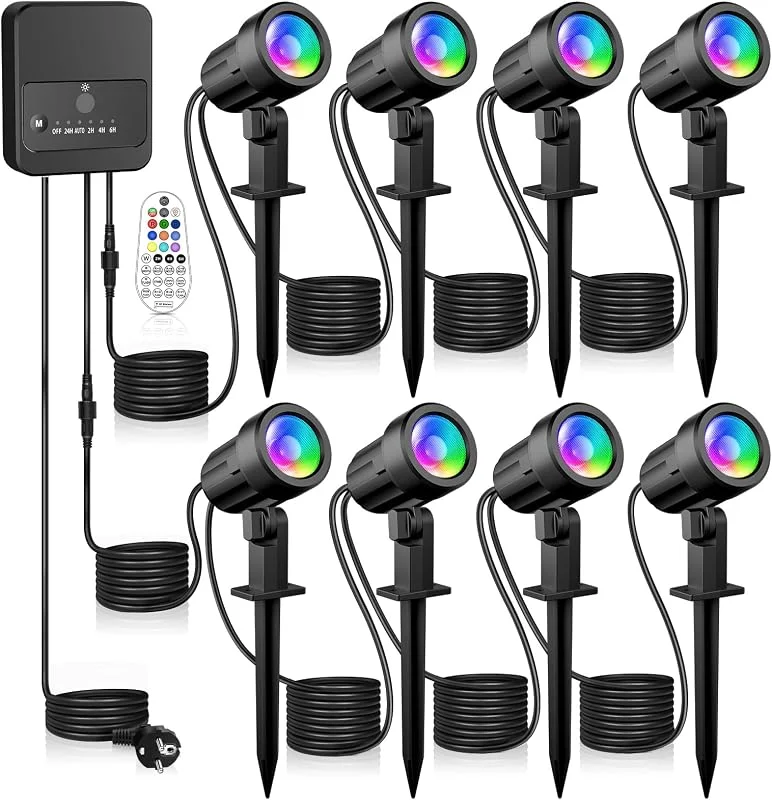 LINKE Foco LED Exterior Jardin RGBW 8 en 1 Luces de Paisaje Control Remoto — Luces Navidad