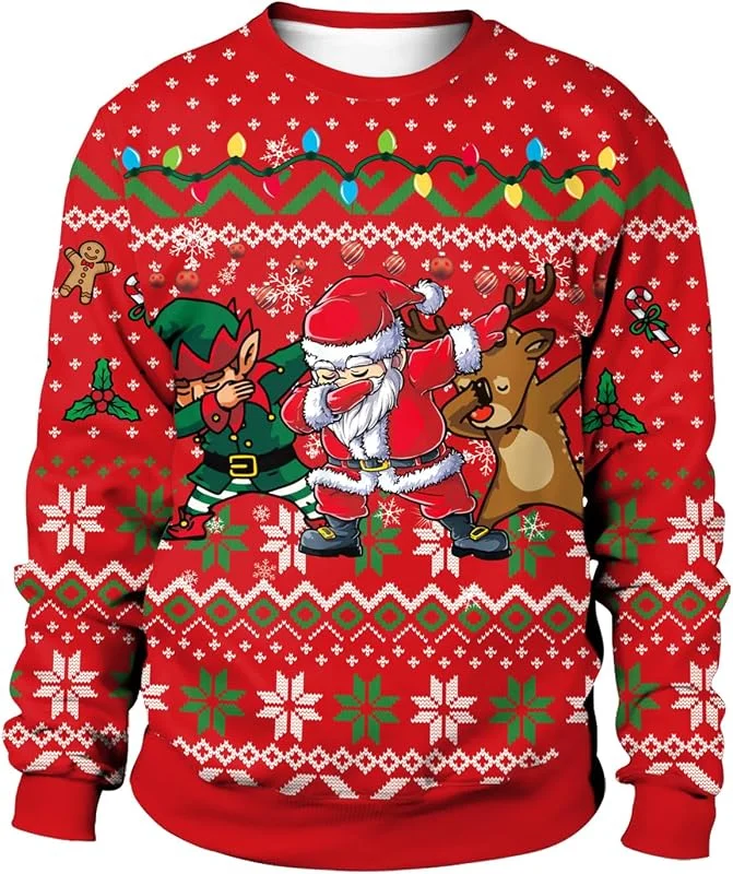 CIZEUR Jersey de Navidad para hombre con estampado 3D Ugly Christmas Sweater Unisex Couple Suéter Papá Noel Impresión — Ropa Navidad