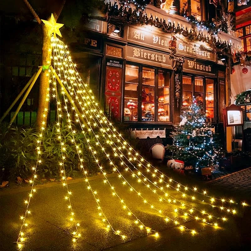 GHONLZIN Luces Navidad con Adorno de Estrella, 9 * 2M USB Guirnalda Luces Decoración para Arboles de Navidad, 8 Modos de LED Luces de Hadas con Control Remoto para Decoración Navideña (Warm White) — Decoracion Navidad