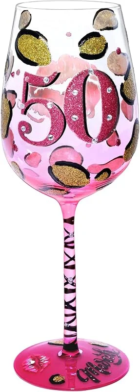 Visita la tienda de NymphFable NymphFable Copa de Vino Pintada a Mano Feliz Beso 50 Años Copa de Vino Tinto Regalos 50 Cumpleaños Mujer — Vino y mesa festiva