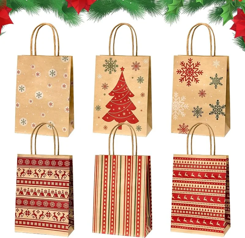 Jiaoshou Pan 24 Piezas Bolsas de Regalos Navidad, Bolsas de Papel con Asas — Envoltorio regalo