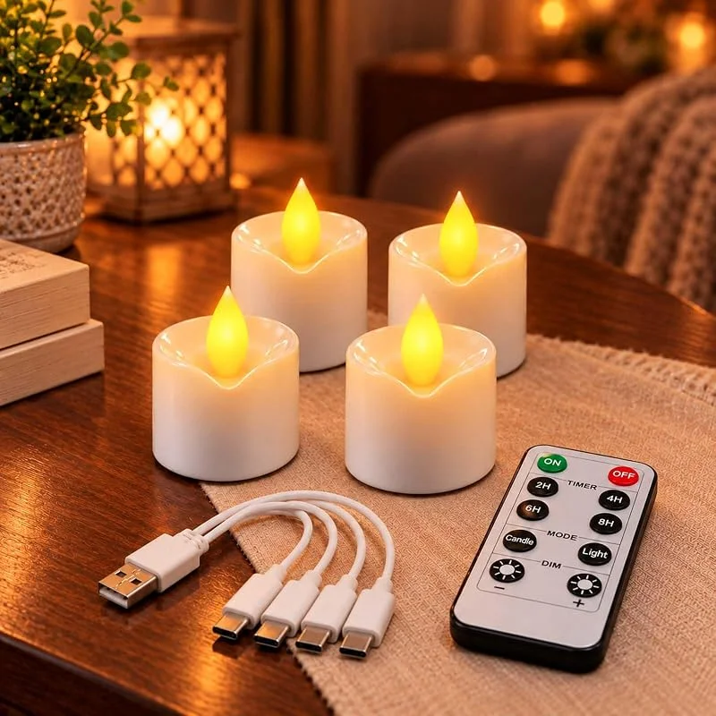 Visita la tienda de Lepwings Lepwings Velas LED Recargables 4 Pz Sin Llama USB-C Decorativas Hogar — Cena a la luz de velas