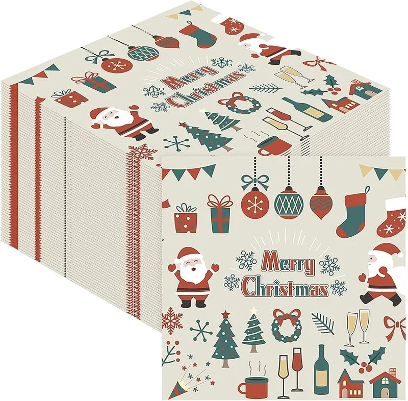 Feirdhoo Servilletas navideñas, 40 unidades, pequeños símbolos navideños, color blanco, servilletas de papel para decoración de mesa, servilletas de papel de Navidad, servilletas decorativas de Navidad para — Adviento y mesa