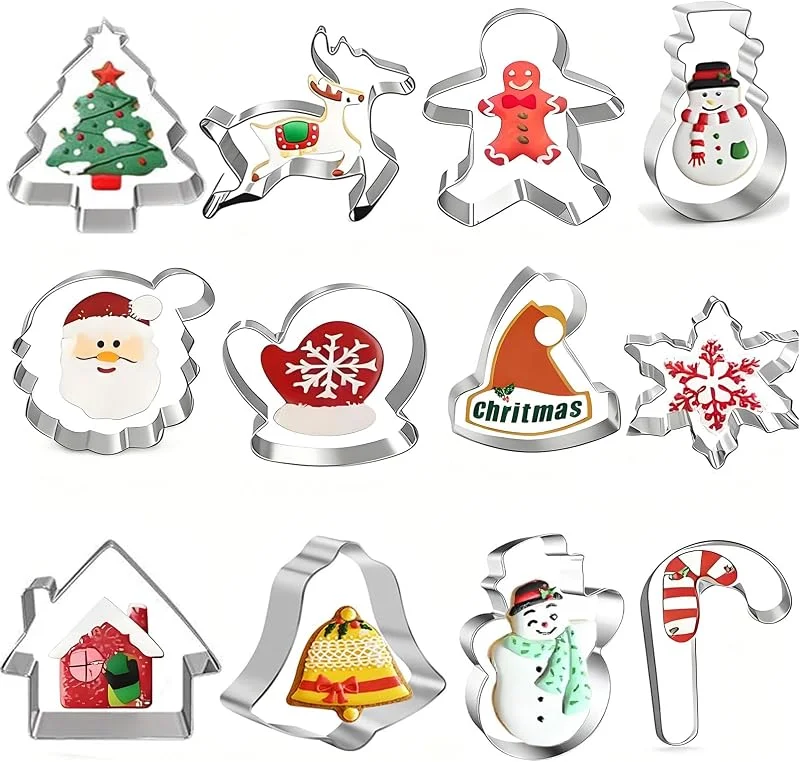 BINJCE Cortadores y Moldes Galletas Navidad 12 Piezas, Set de Acero Inoxidable — Hogar y cocina