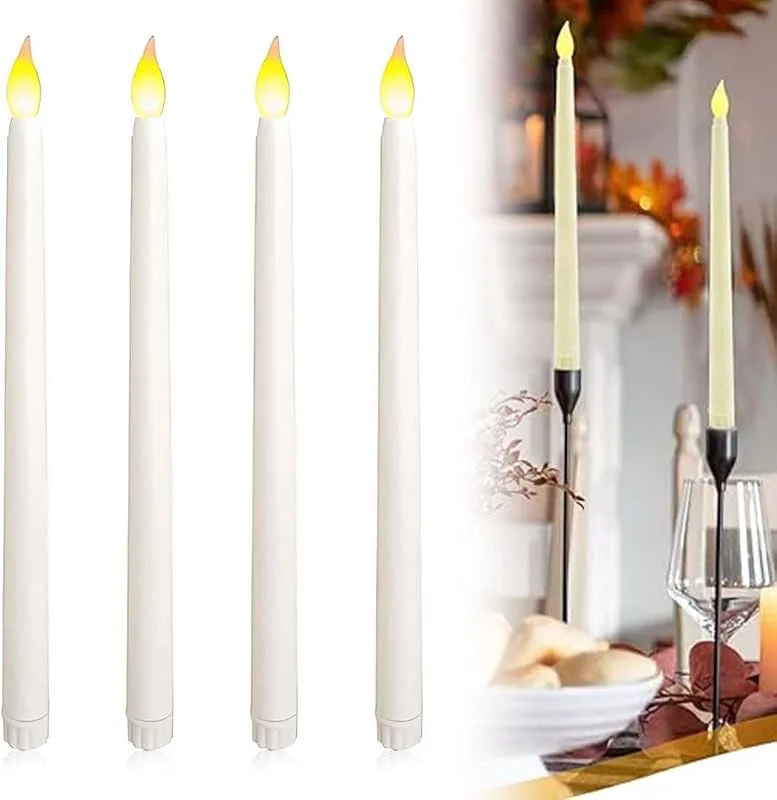 GNALIA 4 Piezas Velas Led Efecto Llama, Velas Electricas a Pilas, Palo largo velas Decorativas para San Valentín, Cumpleaños, Fiestas, Navidad, Festivales(No incluye pilas) — Cena a la luz de velas
