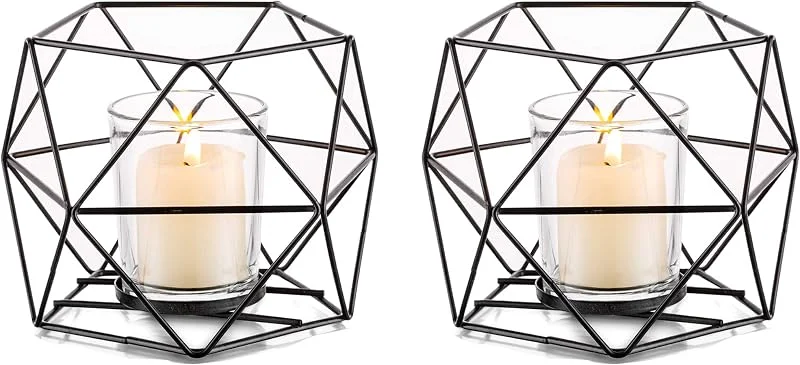 Visita la tienda de Nuptio Nuptio Negros Portavelas para Velas Portavelas Candelabros - Geométrica Té y Velas Pilar con Vidrio Votivo Decoración Mesa para Bodas Centros Mesa Regalos Cumpleaños, 2 Piezas — Adviento y mesa