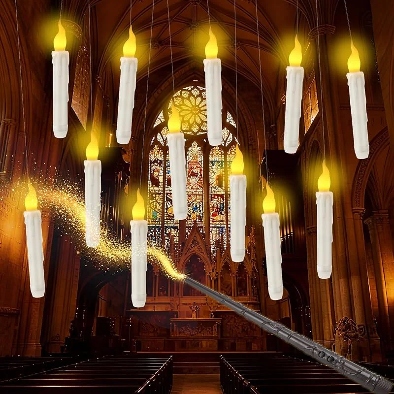 Visita la tienda de WOWDSGN WOWDSGN Velas flotantes con control remoto de varita mágica, 12 unidades de velas mágicas flotantes de Halloween, sin llama, velas LED parpadeantes, velas colgantes para Halloween, Navidad, decoración — Luces Navidad
