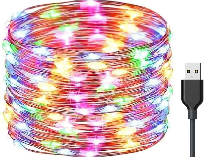 Exporee 20m Luces LED de cadena 200 Leds Usb Powered, Luces de alambre de cobre de hadas impermeables para valla Patio Jardín Árbol Fiesta de Navidad Boda, vistoso — Luces Navidad
