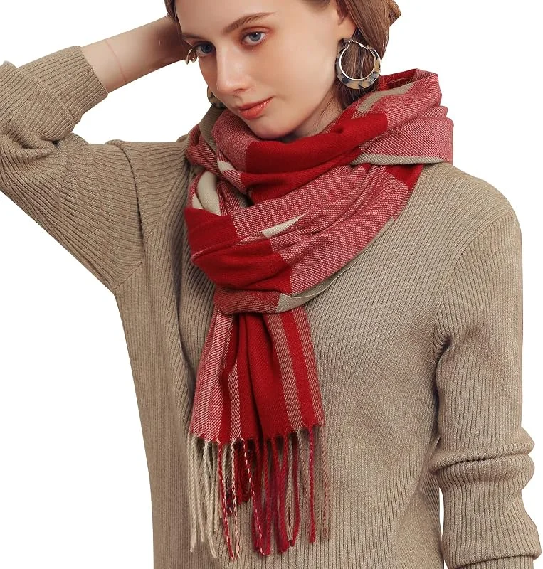Baynetin Bufanda De Lana para Mujer, Manta De Abrigo Suave, Chal De Tartán De Pashmina, con Borla, Gruesa, Cálida, Suave, Grande, para Otoño e Invierno — Ropa Navidad
