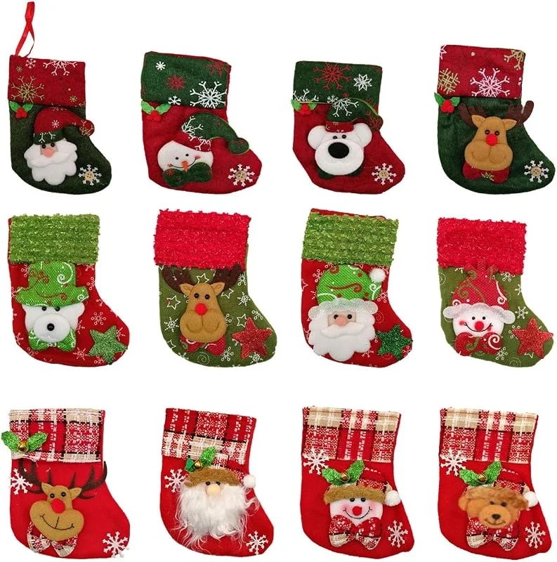 jenich 12 colgantes de Navidad, calcetines, botas de Papá Noel, para rellenar, decoración navideña, bolsa para cubiertos, soporte para cubiertos, adornos para árbol de Navidad, medias colgantes en chimenea — Decoracion Navidad