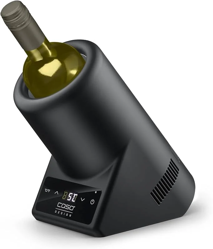 Visita la tienda de Caso CASO VinoCase Enfriador para botella de vino, champán, etc., temperatura 5 – 18 °C, para botellas de hasta 9 cm de diámetro, funcionamiento silencioso, negro — Vino y mesa festiva