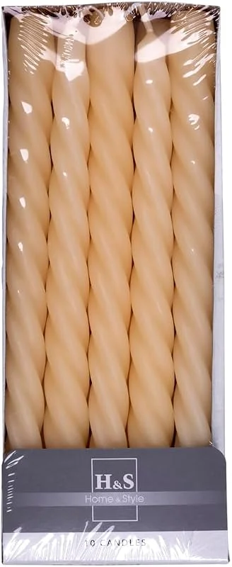 Visita la tienda de DONAU HOME Juego de velas lisas de varilla, crema, beige, 10 unidades en caja, 24 x 2, 2 cm de diámetro, sin perfumar, torcidas, 7 horas de combustión, velas en espiral, estilo barroco — Cena a la luz de velas