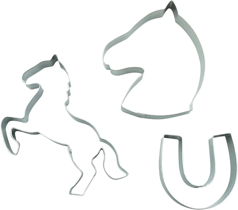BekkiB - Juego de 3 cortadores de galletas "Caballo, Herradura y Cabeza de Caballo" - Moldes de acero inoxidable aptos para lavavajillas - Para hornear galletas - 998822 — Hogar y cocina