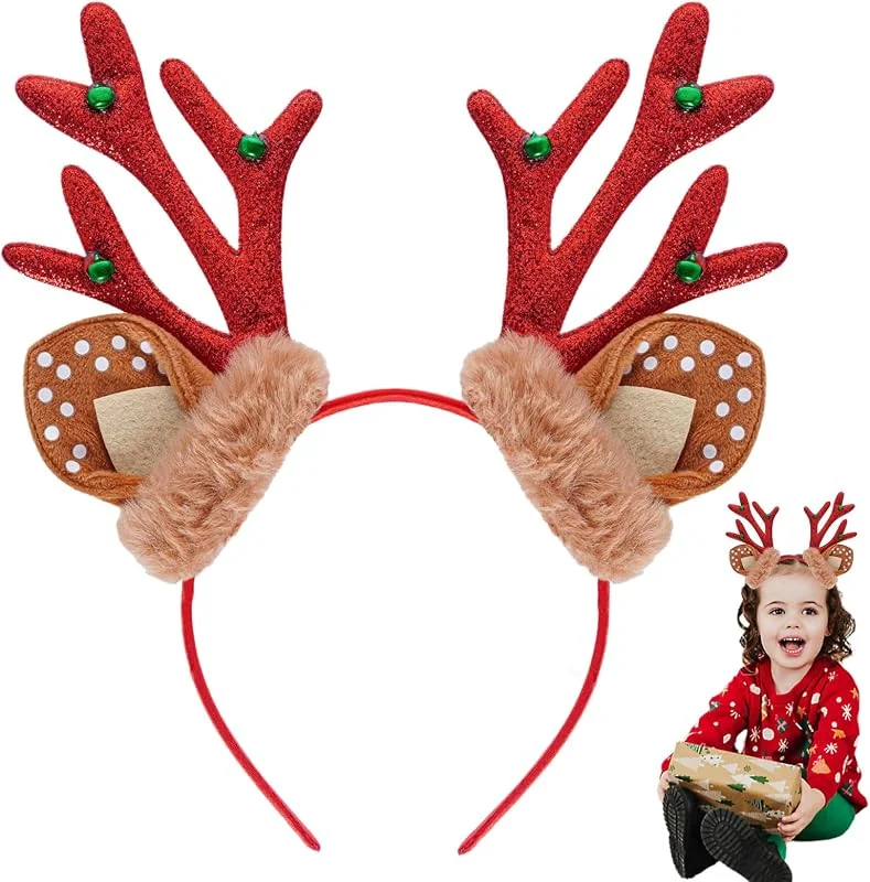 TAXTYHRE Diademas Navideñas, Diadema Reno Navidad, con Cuernos e Orejas de Reno, Christmas Headband, Decoraciones Navideñas, para Niños y Adultos Carnaval Fiestas de Navidad Cosplay — Ropa Navidad