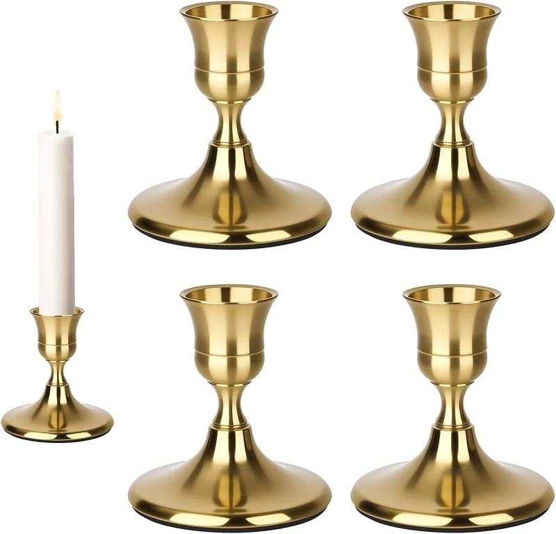 XCRPRT 4 candelabros dorados, portavelas de varilla, decoración retro y elegante, para Navidad, bodas, fiestas, cumpleaños, decoraciones de mesa (7 x 6, 7 cm) — Adviento y mesa