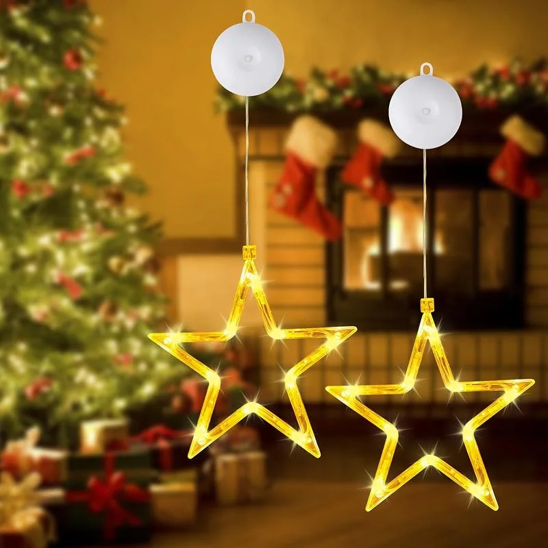 HBWHNIU 2 Piezas Decoración Navidad de Estrella, Adornos para Ventanas de Navidad, Decoración para Ventanas de Color Blanco Cálido con Ventosas, para Navidad, Balcón, Fiesta, Decoración de Bodas (A) — Decoracion Navidad