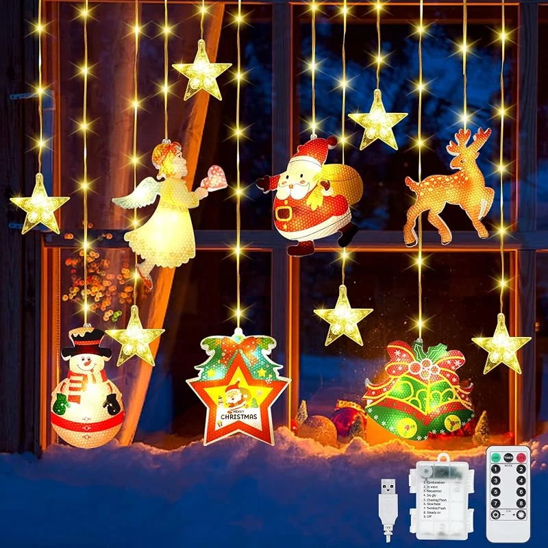 YeahBoom Cortina de Luces de Estrella de Navidad, 114 LED, Decoración Navideña, para Balcón, Ventana, Fiesta — Decoracion Navidad