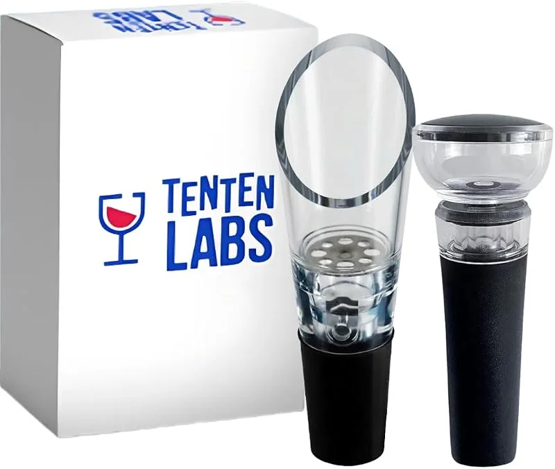 TenTen Labs Aireador de Vino con Bomba de Vacío, Pack de 2, Moderno — Vino y mesa festiva