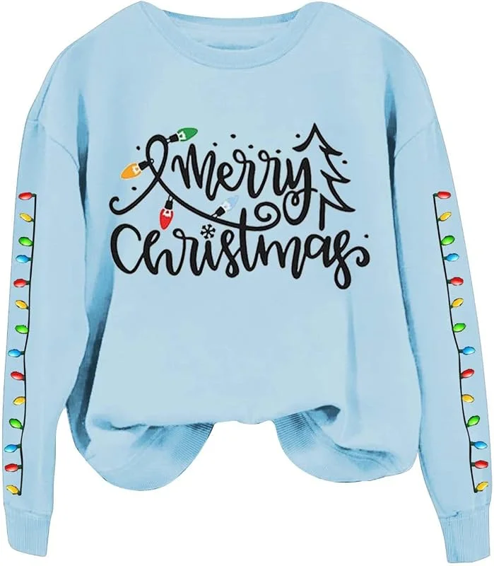 Generic HUIFUAO Sudaderas de Navidad para mujer, suéter feo de Navidad para mujer, cuello redondo, sudadera de manga larga, suéteres de Navidad para mujer — Ropa Navidad