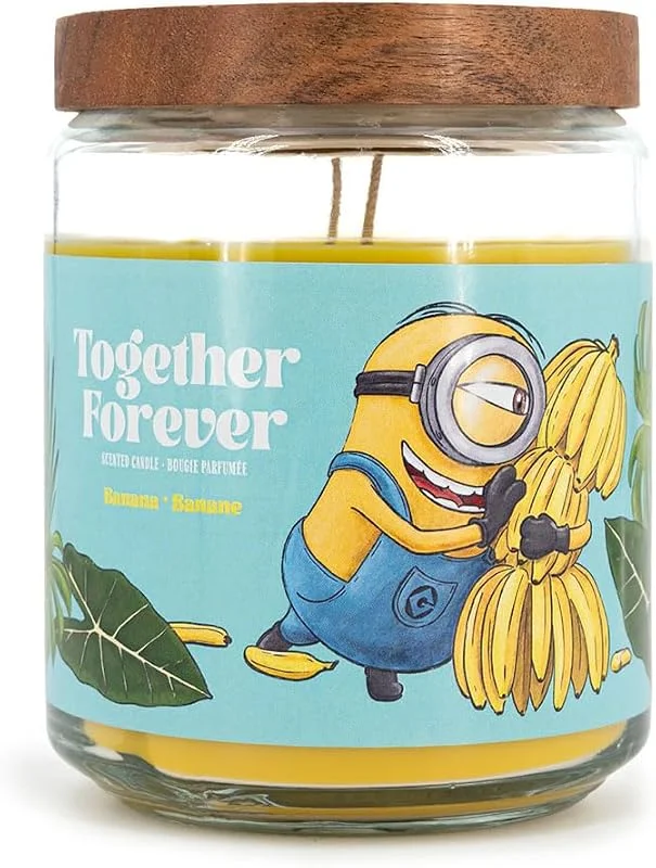 Minions Vela aromática Minions, 510 g, plátano, vainilla y avellana, vela de regalo en cristal, decoración, Ø 12, 5 x 10 cm, azul — Cena a la luz de velas