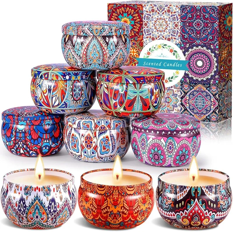 ZPQAODI 9 Piezas Velas Aromaticas, Juego De Regalo De Velas Perfumadas, Vela Aromática Regalo de Velas de Aromaterapia, Cera de Soja Natural Velas, Decorativas Vela de Viaje para Yoga Baño Dormitorio — Cena a la luz de velas