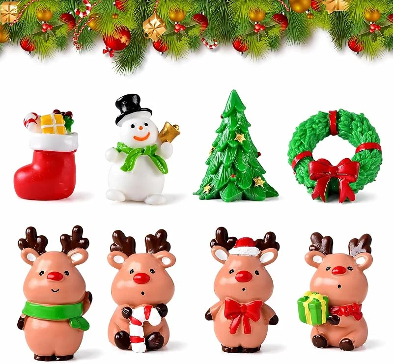 CutitiUU 8 PCS Adornos Navideños Pequeños, Navidad Decoración, Figuritas de Resina de Papá Noel, Adorno de Reno, Mini Estatuas Navideñas, Fiesta de Navidad, Figuras Navideñas de Resina (Reno) — Decoracion Navidad