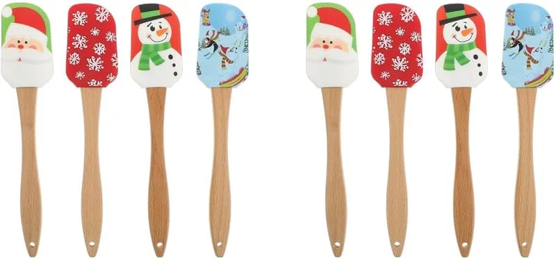 Visita la tienda de Angoily Angoily Juego de espátulas de silicona de Navidad, 8 unidades, para decoración de tartas de Navidad, juego de espátulas de silicona con mango de madera para decoración navideña para hornear y cocinar — Hogar y cocina