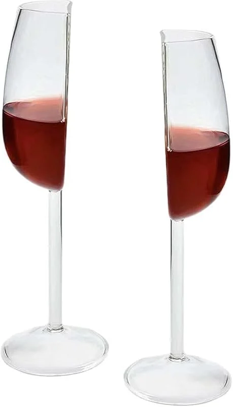 Daelesr Set de 2 Medias Copas de Vino – 200 ml, Vidrio Transparente, Diseño Divertido Cortado a la Mitad, Copa con Tallo Largo para Vino Tinto y Blanco, Regalo para Amantes del Vino, Bodas, Aniversario — Vino y mesa festiva